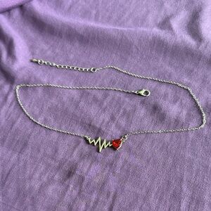 Silver Heartbeat Necklace with Red Heart Charm